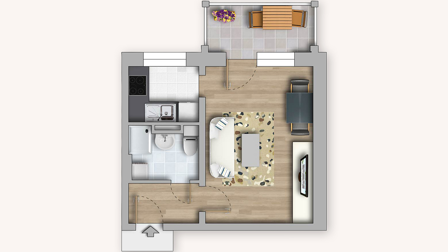 Grundriss 1-Raum-Wohnung 